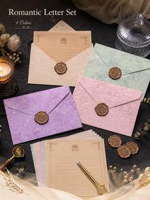 20pcs-Gilded Envelope & Letter Set, Strait Scenery Embossed Texture, Romantic Handwritten Love Letter, Valentine's Day - Gilded Invitation - View 1