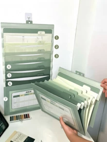 1pc Hanging File Folder, Expandable, Color-Coded, Foldable Storage, Suitable For School Office Document Organization, A4 Paper, Student Teacher Supplies, Back To School Essential - Hanging Document Bag - View 6