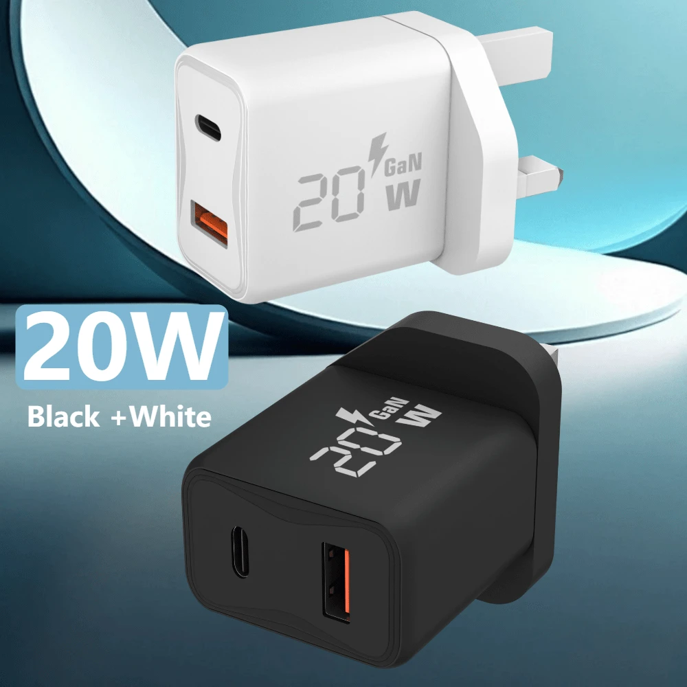 英規插頭 USB 充電器 20W USB-C 電源適配器 GaN 快充牆充頭 C-Type 快充適配器,適用 /Android 手機、行動電話、相機、MP3 及更多電子設備 - 查看 1