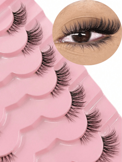 7 Pairs Half False Eyelashes, Transparent Stem, Cat Eye Style, Long Natural Look, Faux Mink Material, Fluffy And Soft, Create Natural Makeup Effect, Suitable For Daily, Party And Valentine's Day Makeup