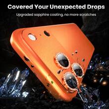 CASECOPS Protector de pantalla de cámara de vidrio templado naranja, compatible con iPhone 17 Pro Max/17 Pro, dureza 9H, textura metálica mate, vidrio ultrafino, con cristales, resistente a arañazos, fácil instalación, antirreflejante, 3D estéreo, protección de cámara de pantalla completa, compatible con fundas de teléfono - Naranja - Ver 5