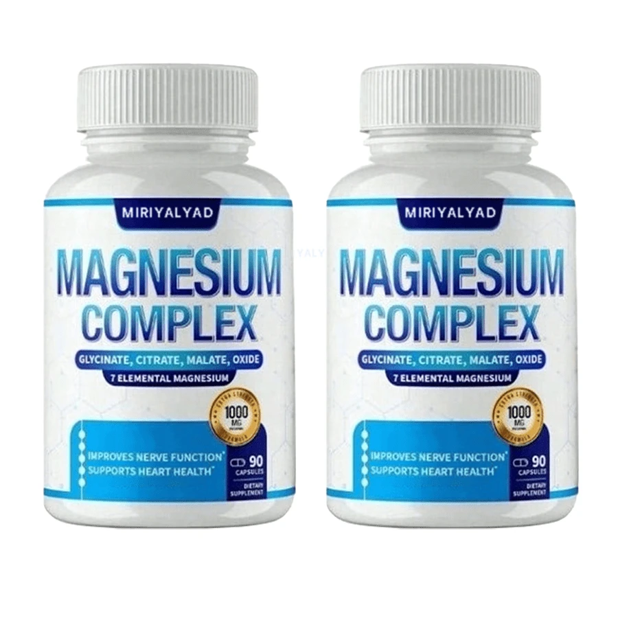 Miriyalyad Magnesium Complex Elemental Supplement 1000mg Magnesium Glycinate Citrate Malate Taurate Oxide Aspartate Orotate Non-GMO 90 Capsules Healthcare Mineral Dietary Bathroom - 2PCS - 查看 1