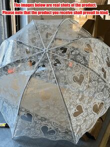 1/2 Premium French Transparent Umbrella, Floral Lace & Wavy Edge Design, Portable 3-Fold Travel Umbrella, Unisex, Suitable For Forest Picnic, Commute And Car Daily Use - Multicolor - View 11