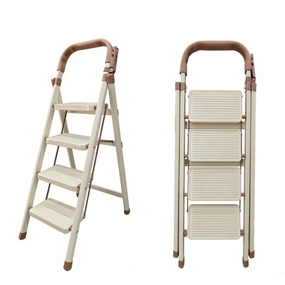 CVNU [Step Ladder For Women] Lightweight Folding Step Stool, Cream White Home Ladder, 3/4/5/6 Step Folding Step Ladder - Anti-Slip Wide Pedal, Sturdy Ladder With Comfort Handle, Portable Space-Saving Step Stool For Home, Kitchen, Office Use