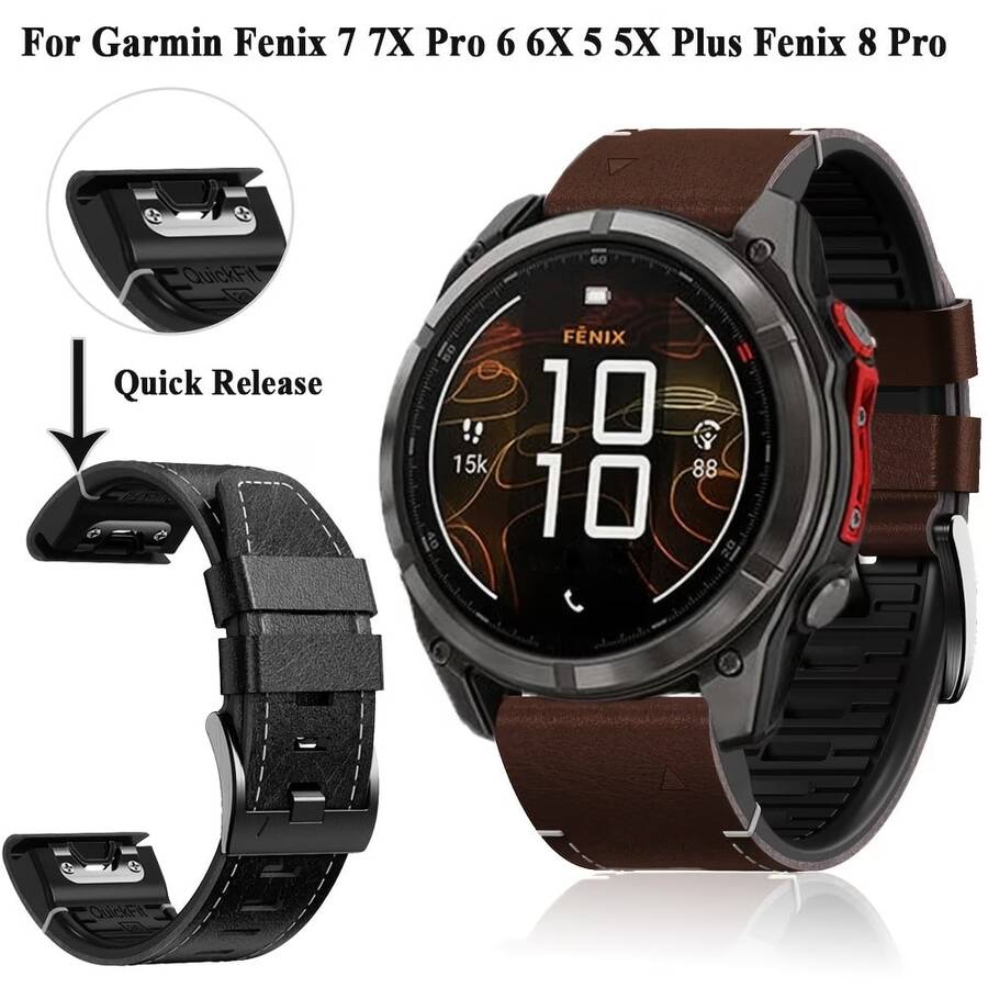 Cinturino sportivo da uomo in pelle sintetica 22/26mm, design a sgancio rapido, compatibile con Fenix 8/7X/7/6X/6 Pro/5X/5 Plus, Forerunner 970/965/955/945/935, Epix Pro Gen 2, Tactix 8/7, Enduro 3/2, accessorio cinturino di ricambio per smartwatch - 26mm - Visualizzare 1