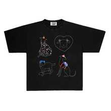 200g ¡Peso pesado!Camiseta de manga corta con estilo retro de hip-hop estadounidense, camisetas gráficas únicas y con estilo - Negro - Ver 1