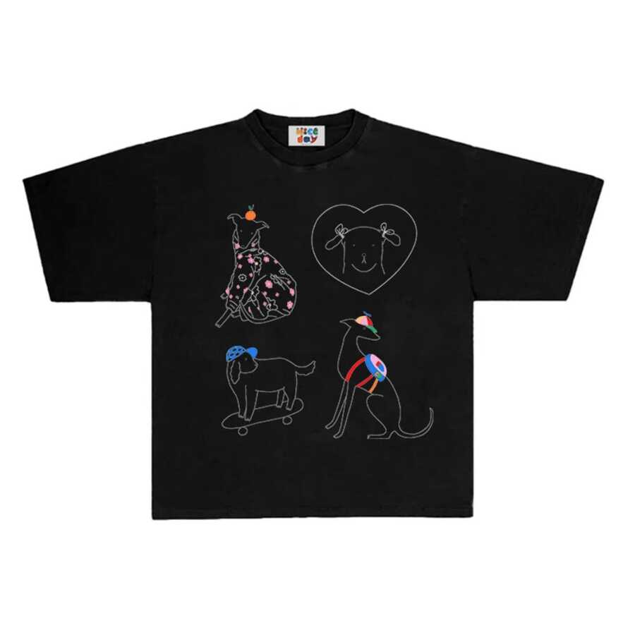 200g ¡Peso pesado!Camiseta de manga corta con estilo retro de hip-hop estadounidense, camisetas gráficas únicas y con estilo - Negro - Ver 1