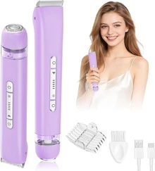 2 In 1 Women Electric Razor & Bikini Trimmer, IPX7 Waterproof Wet Dry Shaver With Ceramic Sharp Blade, USB Rechargeable 400mAh Dual Head Hair Trimmer For Face, Underarm, Leg And Pubic Hair, Portable Personal Groomer, Gift For Men Women,Multiple Color - 紫色 - 查看 12
