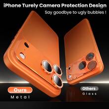 CASECOPS Protector de pantalla de cámara de vidrio templado naranja, compatible con iPhone 17 Pro Max/17 Pro, dureza 9H, textura metálica mate, vidrio ultrafino, con cristales, resistente a arañazos, fácil instalación, antirreflejante, 3D estéreo, protección de cámara de pantalla completa, compatible con fundas de teléfono - Naranja - Ver 4