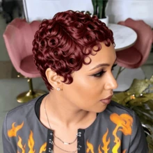 Women's Remy Human Hair Pixie Cut Wig - Short Wave With Bangs, 150% Density Full Machine Made Rose Net Cap Everyday & Special Occasion Hairstyle - S99J - View 3