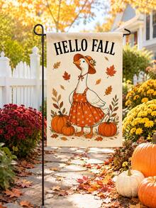 1 Stück - Herbst Doppelseitige Leinen Gartenflagge, Hallo Herbst, süße weiße Gans, Kürbis, Ahornblatt, Terrassenbanner, Herbst Erntedank Outdoor Dekoration, kleine Trompetenflagge, Bauernhaus, Rasen, Veranda, Haustür, saisonale Heimdekoration. - Mehrfarbig - Übersicht 5