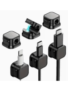 10 piezas Organizador de cables magnético giratorio, soporte de cables antideslizante, clip de cable de cargador de teléfono de escritorio, herramienta práctica de gestión de cables para el hogar, gancho multifunción, almacenamiento de escritorio, configuración de oficina en casa, organizador elegante, diseño compacto, agarre antideslizante, escritorio - Blanco - Ver 4