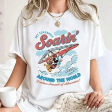 Playera Holgada Estampado Ratón Aviador Retro Manga Corta Casual Streetwear Estilo Vintage Juvenil Y2K Uso Diario Gráfico - Blanco - Ver 1
