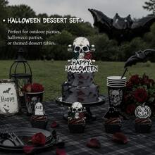 25 Pieces Of Halloween Skull Cupcake Decoration Pieces, Featuring Rose Flowers And Skull Patterns. Suitable For Halloween-Themed, Birthday Parties And Horror-Themed Cake Decoration Supplies. - View 3