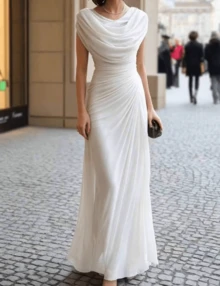Spring And Autumn Women's Folded Ribbon Sparkling Evening DressLoose And Comfortable - White 2 - View 2