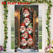 2D Flag - Christmas Stacked Santa-Themed Banner Background, Featuring Pine Branches, Berries, And Snowflakes As Christmas Elements. Made Of Polyester Material, No Power Supply Required. - 1 - View 6