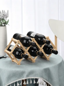 1pc Foldable Solid Wood Wine Bottle Rack, Household Desktop Red Wine Storage Rack, Bar Wine Display Rack, Retractable Wooden Wine Rack - Multicolor - View 3