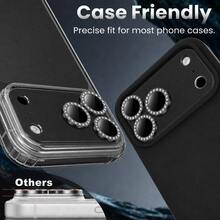CASECOPS 黑色相機螢幕鋼化玻璃保護貼，相容 iPhone 17 Pro Max/17 Pro，9H 硬度，霧面金屬質感，超薄玻璃，附鑽飾裝飾，防刮耐磨，易於安裝，防眩光，3D 立體，全螢幕覆蓋相機保護，相容手機殼 - 黑色 - 查看 6