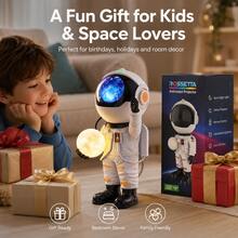 Astronaut Galaxy Projector Night Light With Dimmable Moon Lamp, Remote Control, Timer, Adjustable Brightness, Space Room Decor Gift For Kids & Adults - Holding the Moon White - View 7