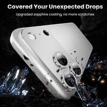 CASECOPS 銀色相機螢幕鋼化玻璃保護貼，相容 iPhone 17 Pro Max/17 Pro，9H 硬度，霧面金屬質感，超薄玻璃，附水鑽裝飾，防刮耐磨，易於安裝，防眩光，3D 立體，全螢幕相機保護，相容手機殼 - 銀色 - 查看 5