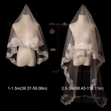 1pc Cathedral Lace Bridal Veil Single Layer, Comb Waist Length, Suitable For Waltz Wedding Photography Wedding Registration Photo Accessory - Milky White - View 5