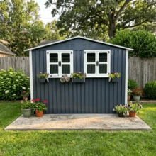 6x9 FT Outdoor Metal Storage Shed With Window And Flower Rack, Lockable Double Doors Tool Shed, Waterproof Weatherproof Garden Shed For Backyard Patio, Coal Gray - Coal Gray + Metal + Garden & Outdoor1 - View 2