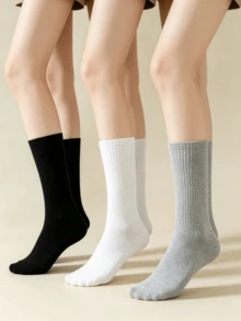 5 Pairs Men's White Mid-Calf Socks, Odor-Resistant, Sweat-Absorbent, Cotton, Skin-Friendly, Comfortable, Solid Color, Versatile, Business Black Long Socks, Spring Casual Student Sports Socks - Multicolor - View 4