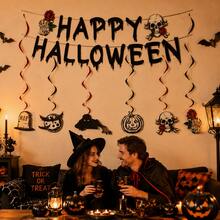 22 PCS Gothic-Style Birthday Party Decoration Banners Featuring Skull Black Strips With Vortex Patterns. Suitable For Death-Themed Events. My 20s Torn To My 20s, Emotional Horror Halloween Gothic Birthday Party Supplies. - View 2