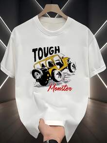 Todoterreno amarillo trepando terrenos difíciles simboliza aventura extrema fuerza imparable y espíritu audaz en esta resistente camiseta de hombre - Blanco - Ver 1