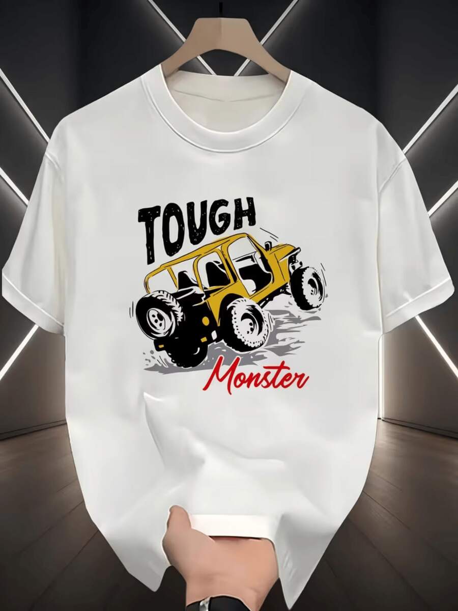 Todoterreno amarillo trepando terrenos difíciles simboliza aventura extrema fuerza imparable y espíritu audaz en esta resistente camiseta de hombre - Blanco - Ver 1