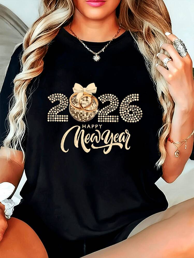 Talla Grande Premium - Talla Grande - Esta moderna y versátil camiseta de mujer es una camiseta de manga corta con cuello redondo en talla grande, que presenta estampados de letras, animales - Negro - Añade 1