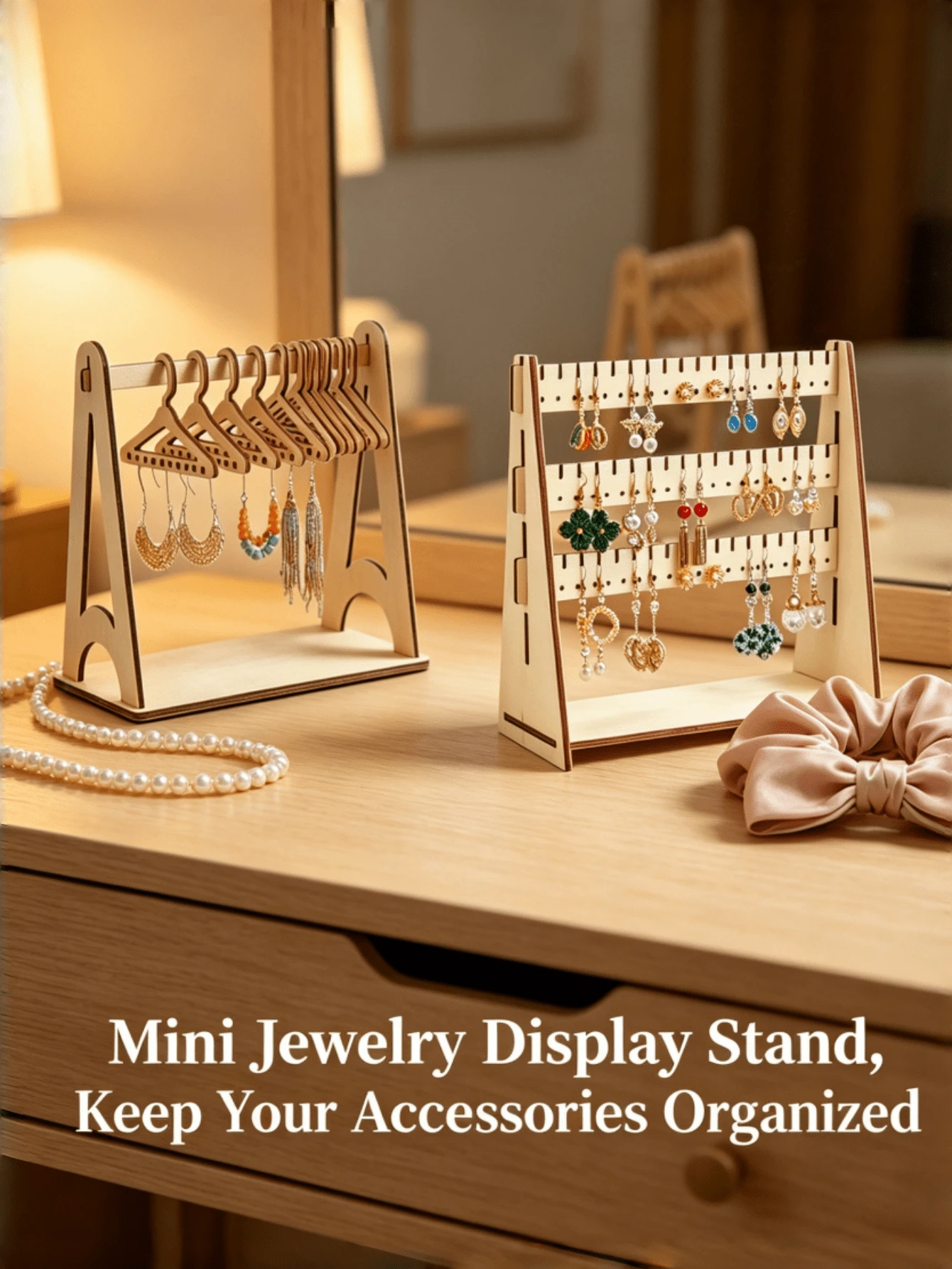 Rak Penyimpanan Perhiasan Kayu, Stand Pajangan Perhiasan Meja, Penyimpanan untuk Kamar Asrama, Kotak Perhiasan Perjalanan, Hadiah untuk Wanita, Kotak Penyimpanan Anting, Stand Pajangan Kalung - MultiWarna - View 1