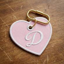 Personalized Embroidered Keychain, Customized Name Embroidered Bag Charm, Customized Initial Wallet Charm, Cute Creative Gift, Aesthetic Gift For Her - Embroidered Heart Keychain - View 5