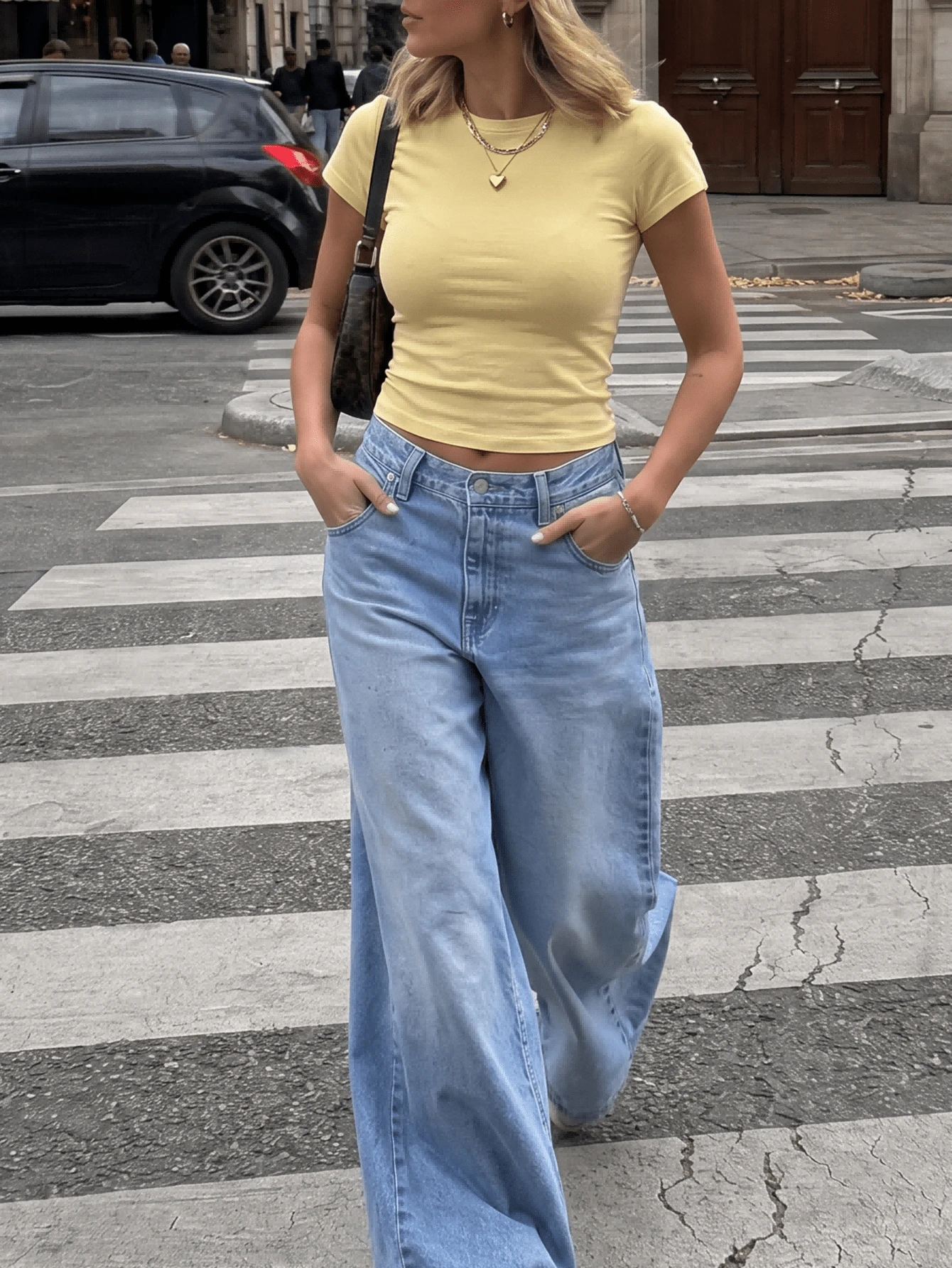 Women's Solid Yellow Round Neck Short Sleeve Fitted Slim Blouse, Minimalist Aesthetic Casual Basic Everyday Top Summer - Yellow - View 1