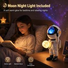 Astronaut Galaxy Projector Night Light With Dimmable Moon Lamp, Remote Control, Timer, Adjustable Brightness, Space Room Decor Gift For Kids & Adults - Holding the Moon White - View 3