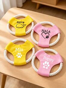 Custom Name Pet Dog Flying Disc Toy, Canvas Rope Interactive Dog Bite Resistant Pet Flying Disc Toy, Personalised Gifts Pet Dog Toy, Pet Portrait Outdoor Toy For Dog, Dog, Dogs Stuff, Dog Stuff, Cat Stuff, For Training Outdoor Fetch Play - Multicolor - View 9