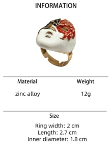1PC Fashion Chinese Opera Mask Design Adjustable Ring, Suitable For Daily Wear And Gifting - Opera Mask Ring - View 9