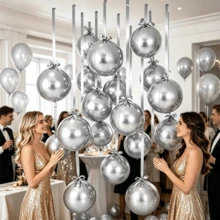 10pcs/Set 10-Inch Silver 4D Round Foil Balloons, Suitable For Birthday Parties And Celebrations, Birthday Party Decorations, Party Decorations, Graduation Parties, Wedding Decorations, Hanging Balloons, Scene Decor, Theme Balloons - Silver - View 6