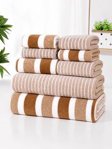 1 Set 8pcs Striped Soft Absorbent Quick-Dry Bathroom Towel Set - Multicolor - View 9