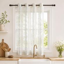NOSBEI 2PCS/1PC Grommet Top Tier Sheer Window Curtain, Multi-Tone Green Vertical Stripe Light Permeable Drape, Lightweight Woven Texture Neutral Farmhouse Style For Bathroom Counter Window - Green - View 13