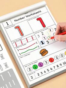 1pc Number Practice Workbook, Designed For Tracking, Writing And Recognizing Numbers. Includes Illustrations, Number Coloring, Stroke Practice And Grip Exercises For Easy Identification By Parents Or Preschool Teachers. Suitable For Home Early Childhood Number Cognition, School Teaching, And Also Belongs To Student Stationery, Back To School Supplies - Multicolor - View 2