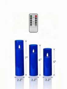 2/3/5件裝裝飾燈禮品組，附遙控器與定時器，3D火焰效果，適用居家裝飾、婚禮、節日、派對裝飾，直徑2.2英吋，高度4英吋/5英吋/6英吋/7英吋（克萊因藍） - 克萊因藍 - 查看 9
