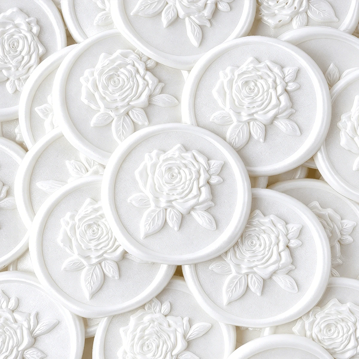20pcs/Pack 3D Rose Pattern Wax Seal Stickers, Self-Adhesive Gift Wedding Invitation Envelope Seal Stickers, Pearl White - 3D Rose - Pearl White - View 1