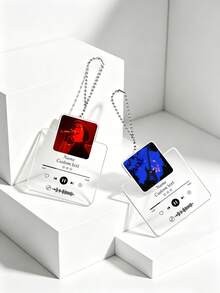 1pc Customizable Music Player Keychain Couple Photo Valentine's Day Gift Your Photo Customizable Photo Gift For Loved Ones Personalized Name Keychain Suitable For All Seasons Valentine's Day Commemorative Keychain Key Ring - Multicolor - View 3