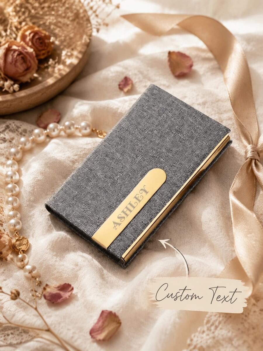 Personalized Fabric Texture Business Card Holder, Metal Gold/Silver Ultra-Thin Pocket Card Case, Custom Engraved Name Business Card Organizer, Professional Office Card Holder For Men And Women, Gift - Fabric Business Card Holder - View 1