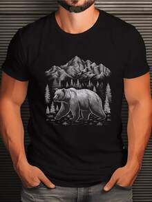 Gran oso caminando majestuoso entre bosques monta?osos que evoca la fuerza salvaje de la naturaleza y libertad eterna camiseta de hombre - Negro - Ver 1