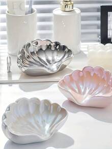 Drill-Free Leaf-Shaped Plastic Soap Dish For Bathroom Counter – Holds Soap, Toothbrushes, And Toiletries – Modern Home Decor, Soap & Toiletry Organizer, Decorative Sink Accessory – For Smooth Surfaces - Multicolor - View 3