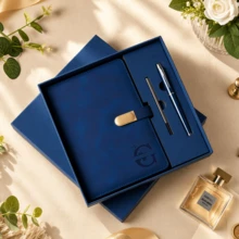 Customized A5 Size PU Leather Notebook Diary Set, Can Customize Name/Letter/Logo, Refillable, Magnetic Buckle, High-End Stationery Gift Box, Suitable For Men And Women - Oval Metal Button Book - View 3