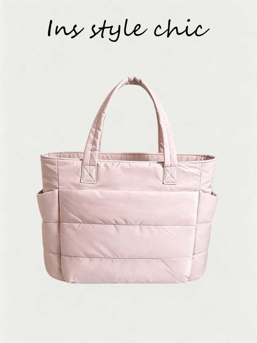 Nuevo bolso de mano para mujer de color rosa sólido, con interior espacioso con portavasos, cierre de cremallera de metal suave, asas dobles para llevar al hombro o en la mano, adecuado - Negro 3 - Ver 1