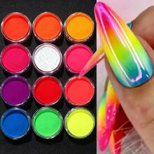 Dofuny 12colors Neon Fluorescent Gradient Powder Matte Powder Loose Nails Powder Bright Neon Acrylic Glitter Pigment Matte Spangle Dust - Apricot - View 14